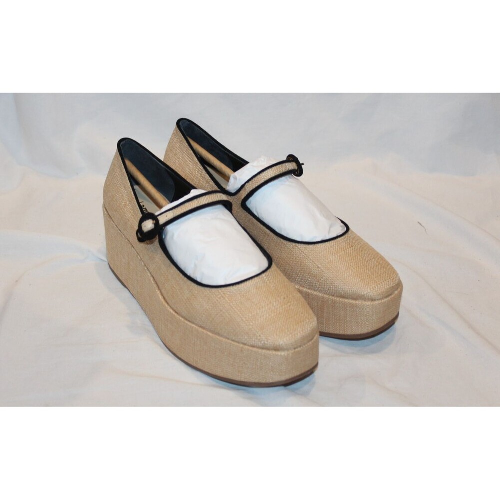 Larroude Women's Blair Raffia Mary Jane Platforms Beige Black NEW $330 SZ 10 - Picture 5 of 7